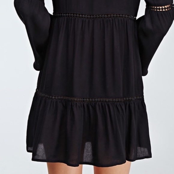 Forever 21 crochet-paneled bell sleeve black dress - Picture 3 of 4